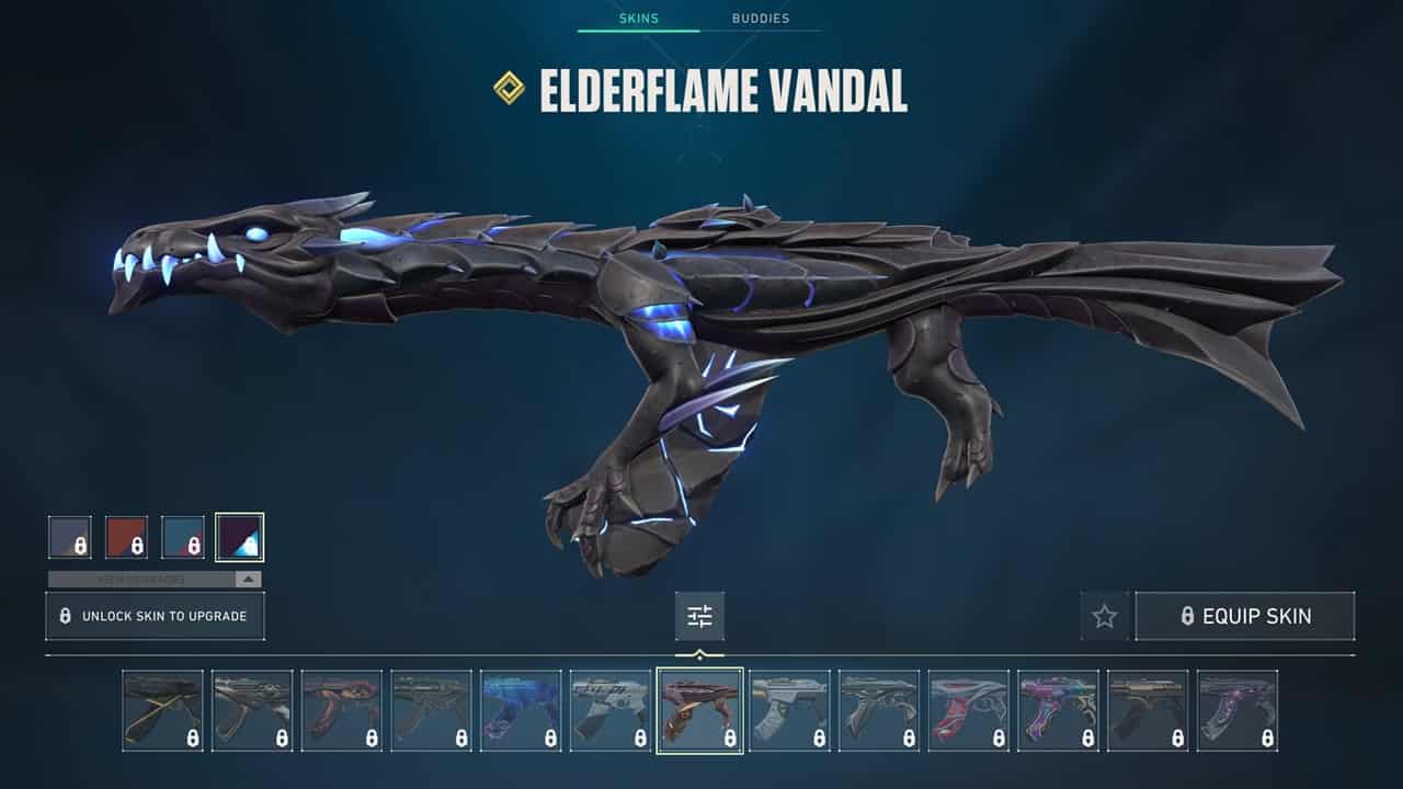 Best Vandal skins in Valorant: The Elderflame Vandal in the store. Image captured by VideoGamer.