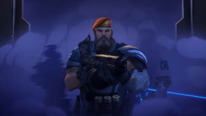 A man with valorant skills manages to clutch a 1v4 situation, holding a gun in a dark room.