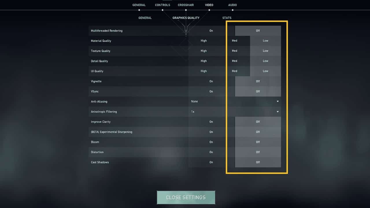 Valorant tips and tricks: valorant in-game settings. Image captured by VideoGamer.