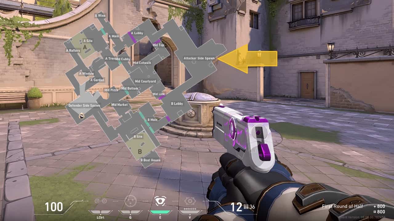 Valorant tips and tricks: callout locations map in valorant. Image captured by VideoGamer.