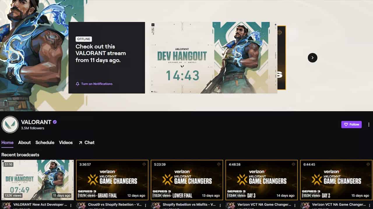 Valorant tips and tricks: Valorant's Twitch page. Image captured by VideoGamer from Twitch.