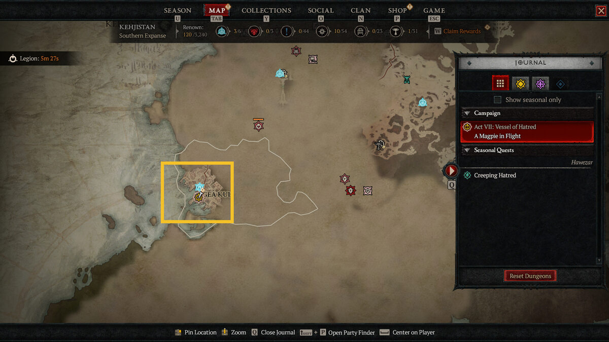 How to start Diablo 4 Vessel of Hatred: map of Kehjistan.