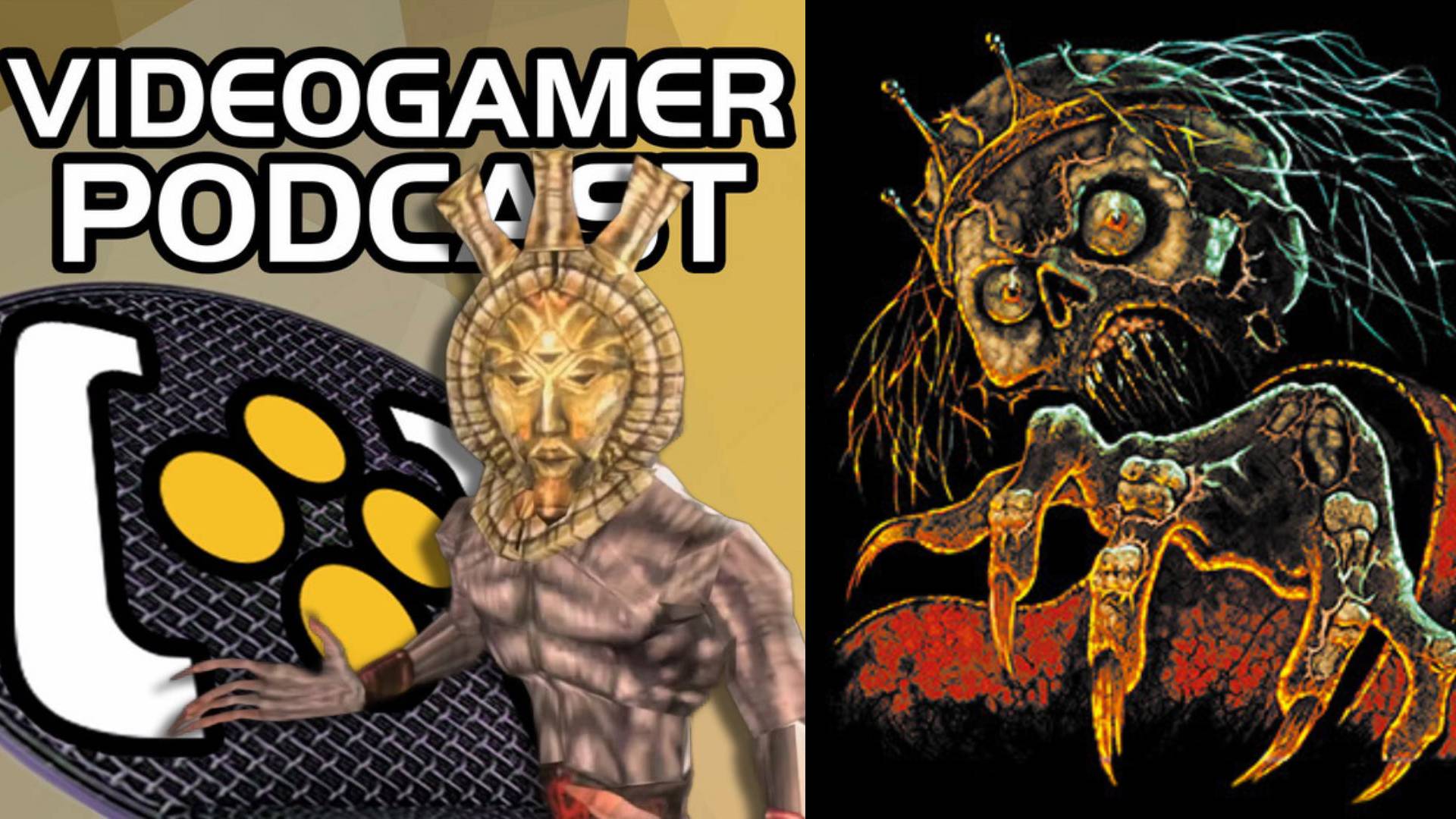 VideoGamer Podcast UK keyart showing Dagoth Ur and the Daggerfall skeleton guy