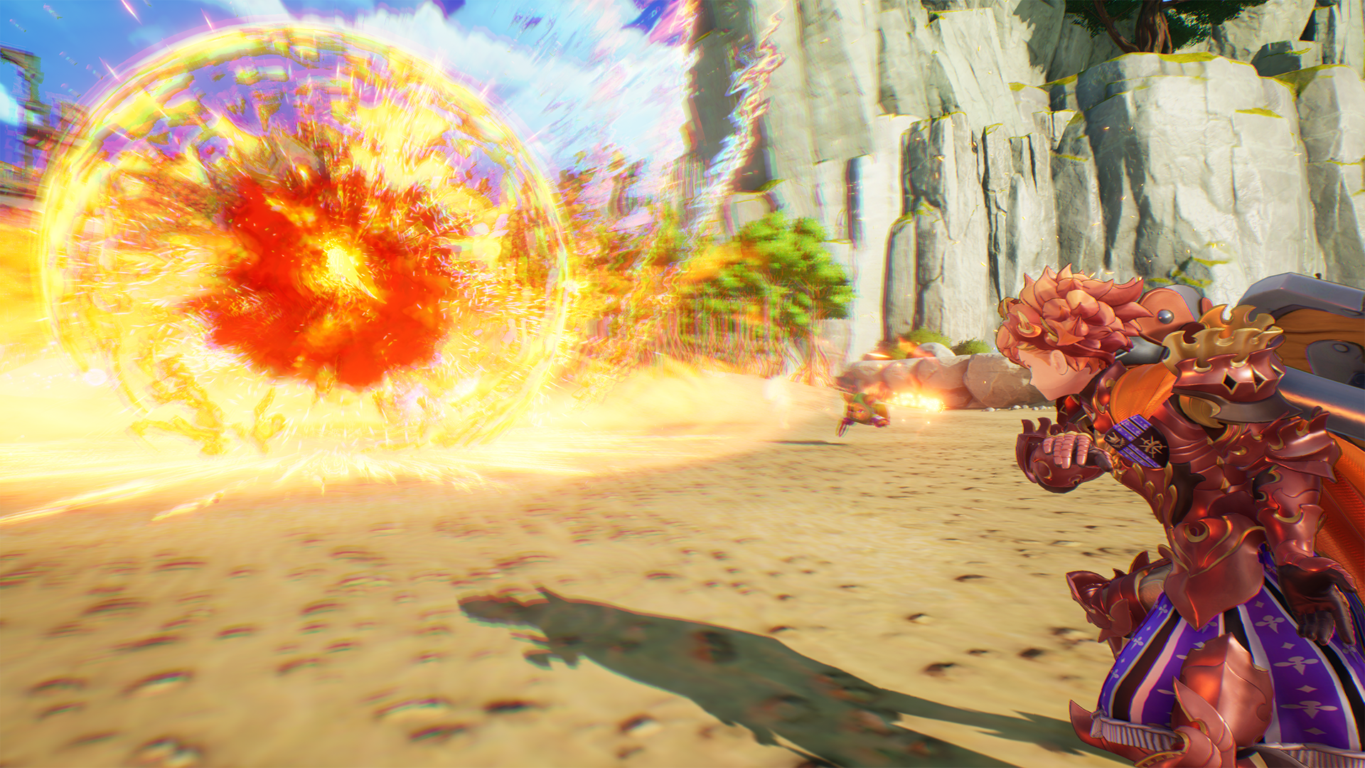 visions of mana release date - a character throws fire out of their hand at enemies