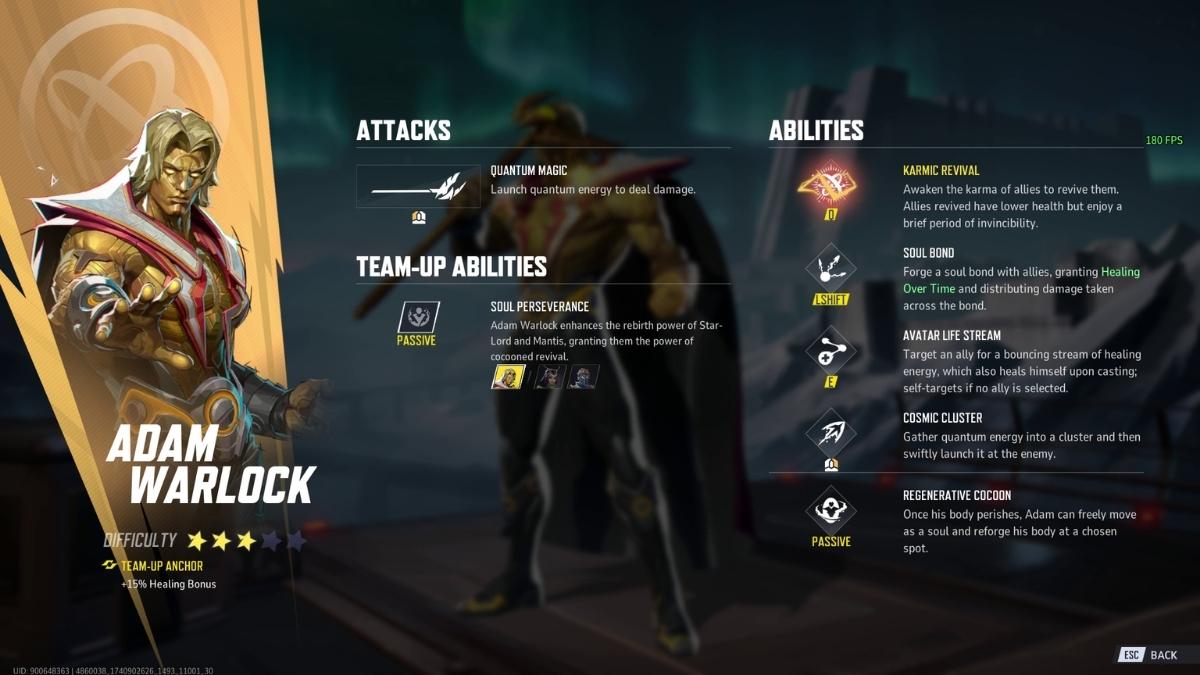 Adam Warlock ability kit in Marvel Rivals