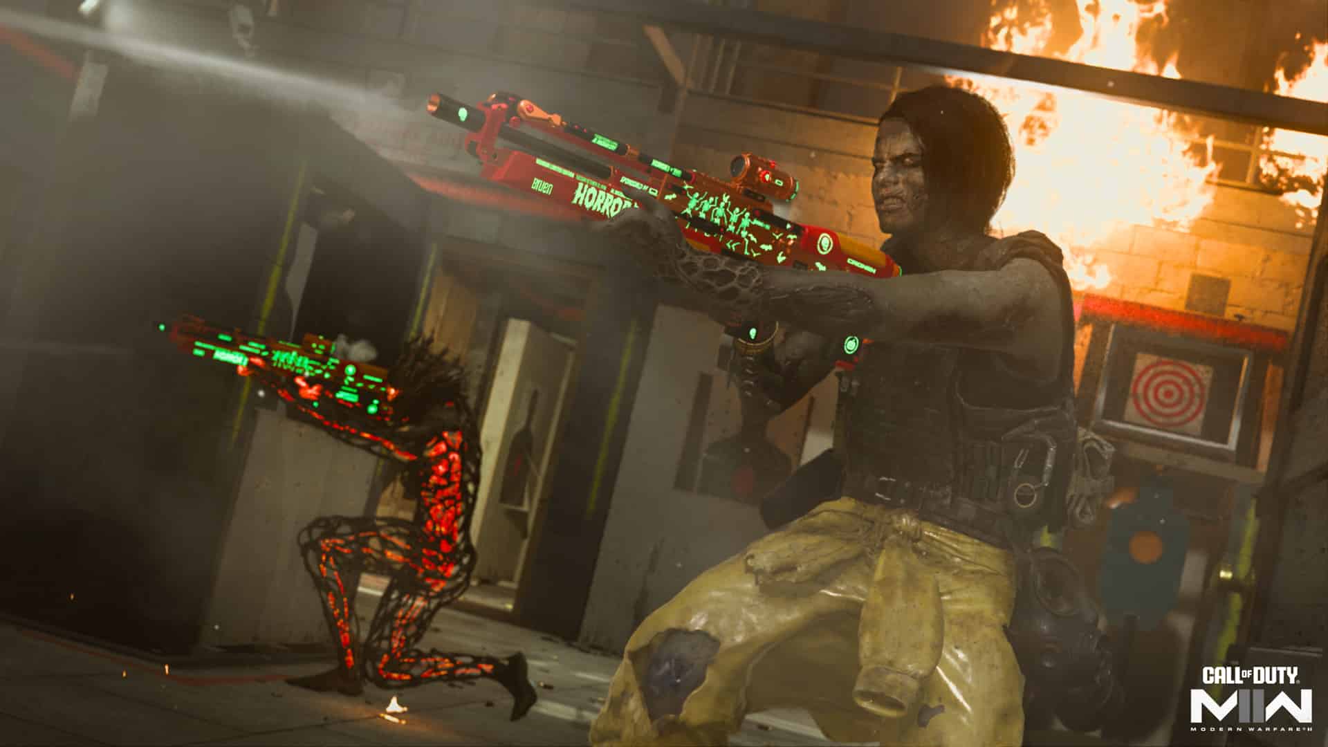 A man is holding a gun in a Warzone video game.