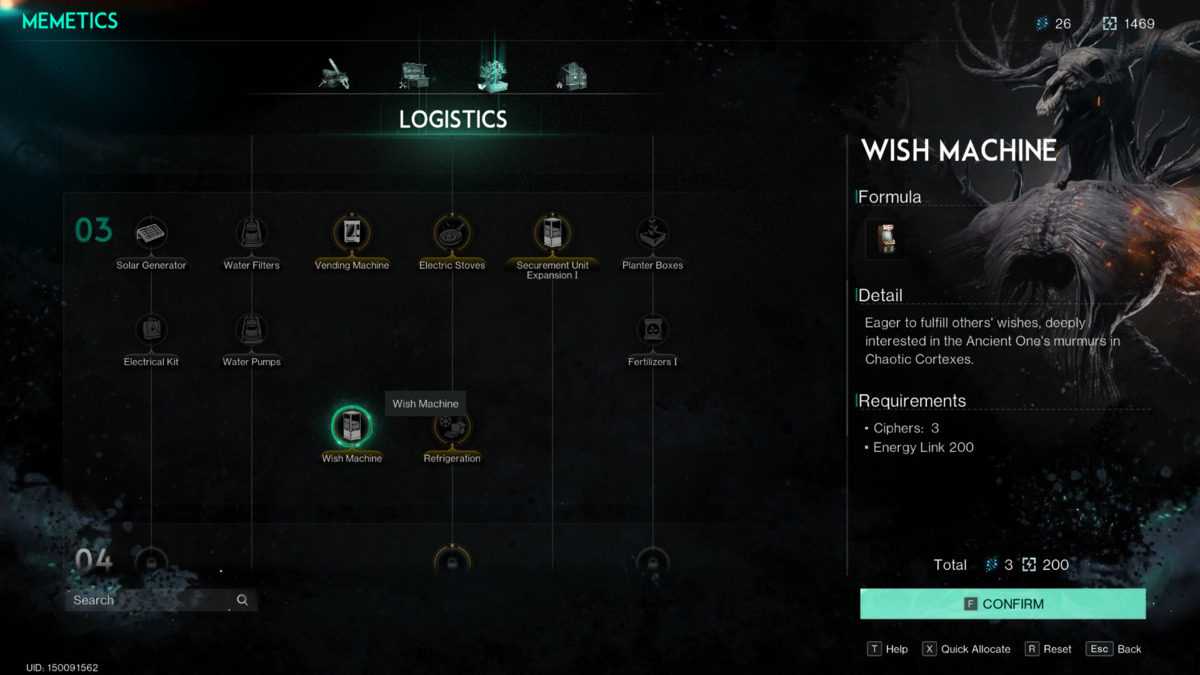 Once Human Wish Machine: in-game menus.