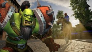 World of Warcraft orc screaming in front of horse game