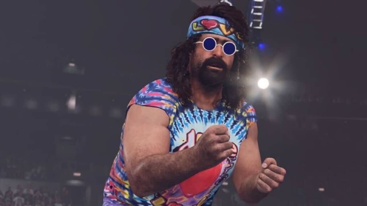 A wrestler wearing sunglasses in WWE 2K24. Image from 2K Games.