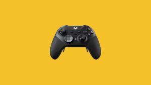 The best black xbox controller for NBA 2K24 on a yellow background.