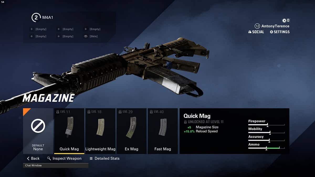 A player checks the Quick Mag for the M4A1 in the game.