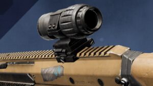 A player checks out the ACR 6.8 and adds a scope to it in the game.