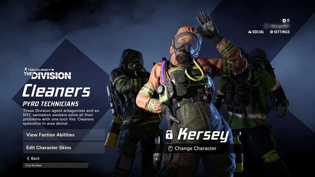 Game menu screen of XDefiant showing the character selection for faction 