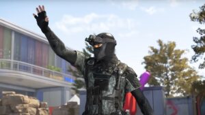 A player wears tactical gear, which is a reward for playing the game.