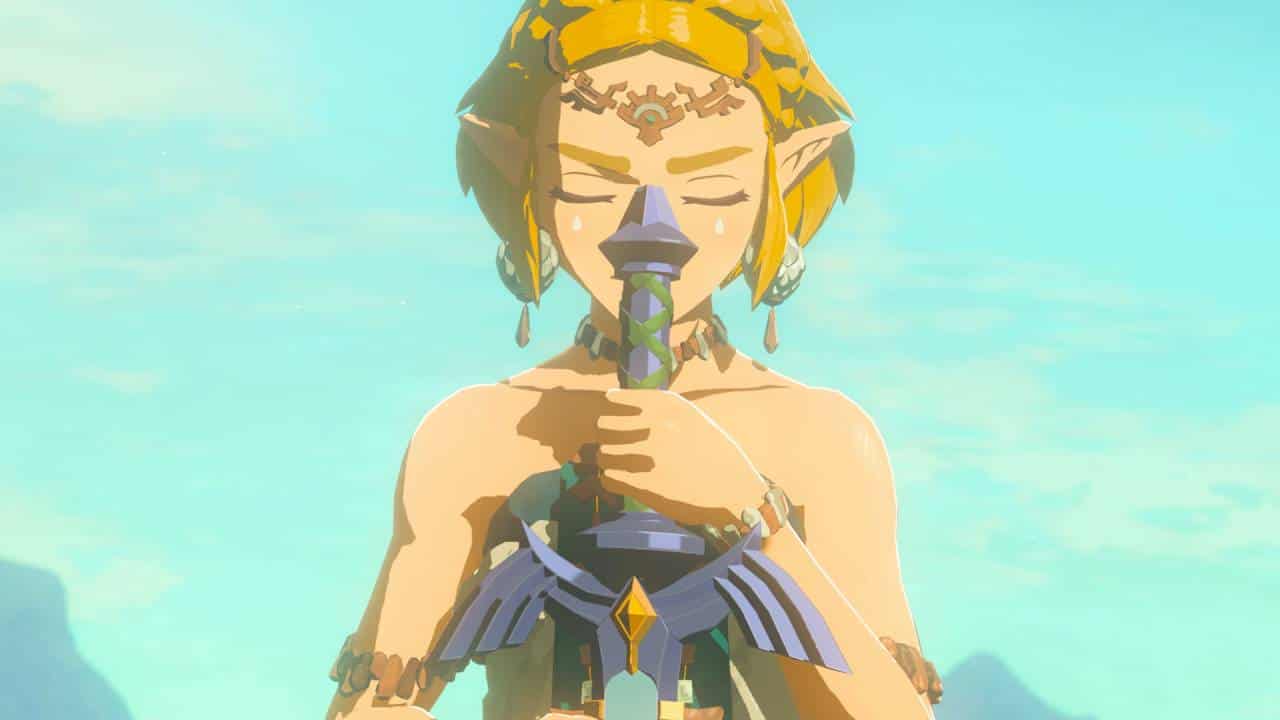 Tears of the Kingdom timeline: Zelda holding the Master Sword.